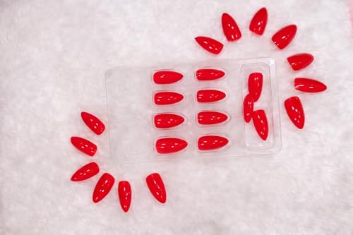Image of Classic Red Glossy Press On Nails | Almond Shape Fake Nails | Reusable Stick On Nails for Women | Salon Finish (24 Pcs Nail Kit)