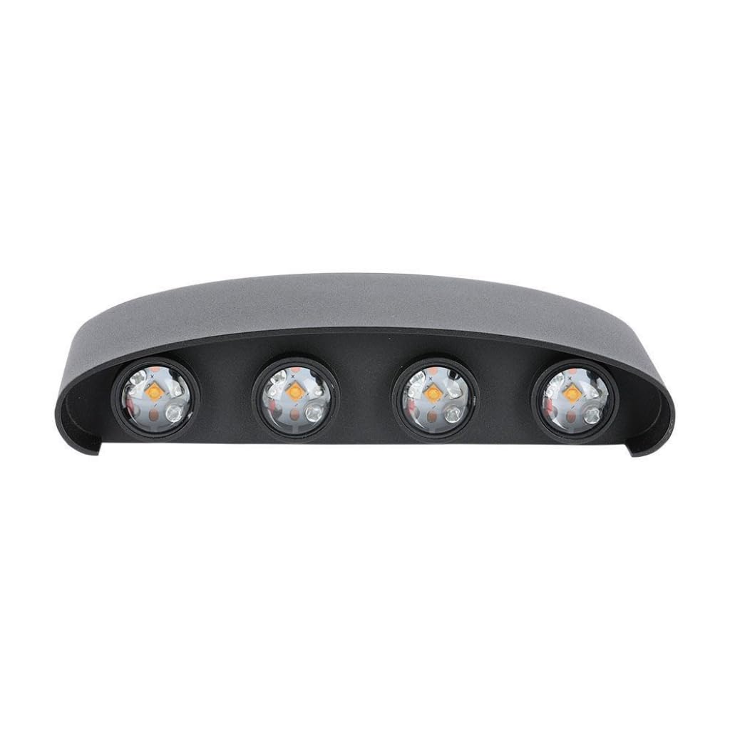 LEDLUX LD8619 Applique Led Da Parete 8W 8X1W Carcassa NERA Doppio Illuminazione Up-Down e Indiretto Con Angolo Luce 150 Gradi IP54 Interno Esterno (Bianco Caldo 3000K) (Bianco Neutro 4000K)