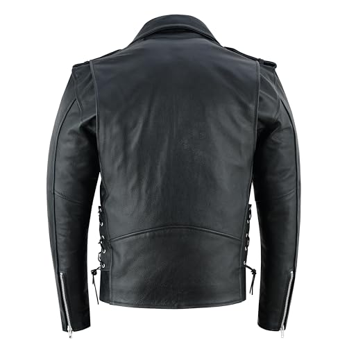 Men's Motorcycle Brando Leather Jacket 100% Cowhide Distressed Zip Up Leather Side Lacing Motorbike Jackets3
