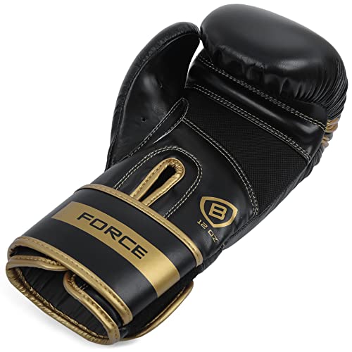 Brotech Force Boxing Gloves For Men & Women, Training, Sparring, Punching, Heavy Bag, Focus Mitts Pads Workout - Kickboxing, Muay Thai, Mma - Multi Layered With Ventilated Palm (16 Oz, Black Gold) #TOP5