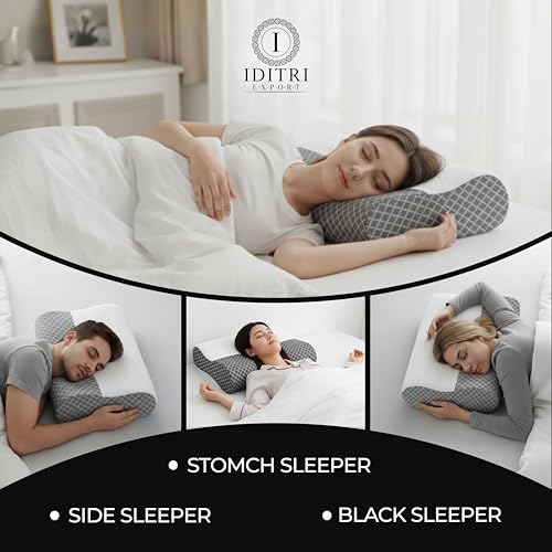 Image of Orthopedic Neck Pillow Set of 2, Memory Foam Contour Support for Sleeping, Cervical Design for Side and Back Sleepers, Slow Rebound, Washable Cover, Grey, 48 x 30 cm, Home Use Plus