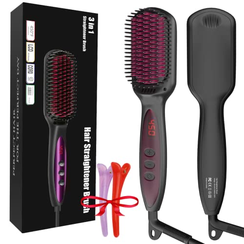 JAMIEWIN Hair Brush Straightening Heated Brush for Women Anti-Scald 30s Ceramic Hair Straighteners Brush Styler Comb Ionic Auto Off, Dual Voltage