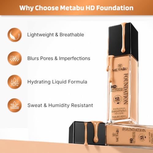 Image of HD Foundation Full Coverage For Women | Waterproof & Matte Finish | Lightweight | Easy To Blend | Suitable for all Skin Stone | HD Foundation for Face Makeup - 01 Bliss (40ml big pack)