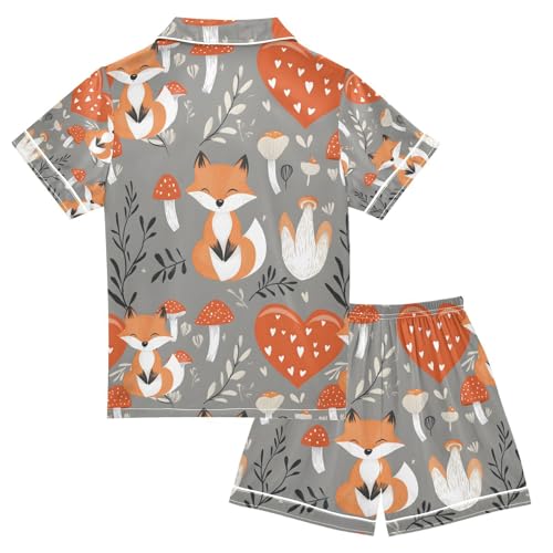 senya Fox Mushrooms O Satin Summer Pajama Sets Silk Short Sleeve Button Down Sleepwear2