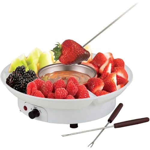 KANLVU Set De Fondue De Chocolate Eléctrico Chocolate Fondue con Bandejas Bricolaje Fondue Queso Fundidor Calentador De Chocolate para Mojar(Blanco)