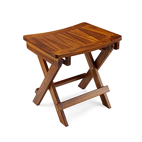 TeakCraft Folding Teak Shower Bench for Elderly