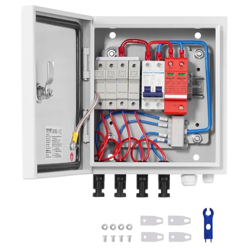 VEVOR PV Combiner Box, 4 String Metal Solar Combiner Box with 15A Rated Current Fuse 63A Circuit...
