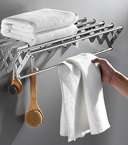 Tendedero retráctil para colgar en la pared y toallero, 70 cm, extensible, con ganchos sólidos para ahorrar espacio en la lavandería y el baño (plateado)
