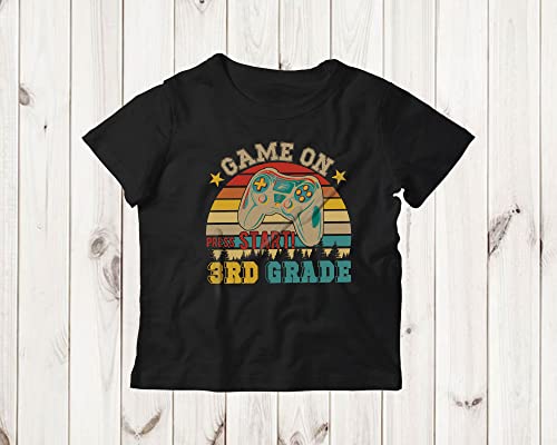 Vintage Retro Game Turn On Start 3rd Grade Cool Funny Back to School First Day of School Kids Gamer Youth T-Shirt2