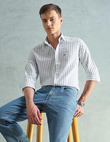 Image of Arrow Striped Slim Fit Mens Casual Shirts - 100% Cotton, Breathable & Comfortable, Full Sleeves Shirts for Men