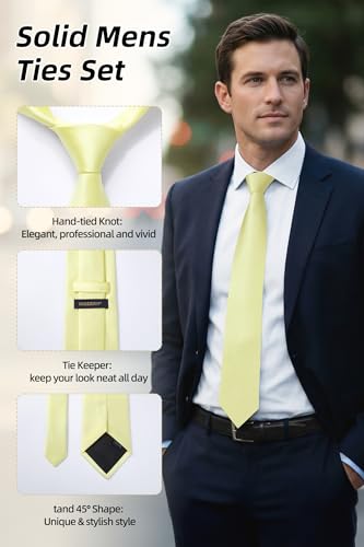 Image of HISDERN Mens Ties Solid Color Ties for Men Formal Necktie with Pocket Square Set Satin Silk Neck Tie Handkerchiefs Set