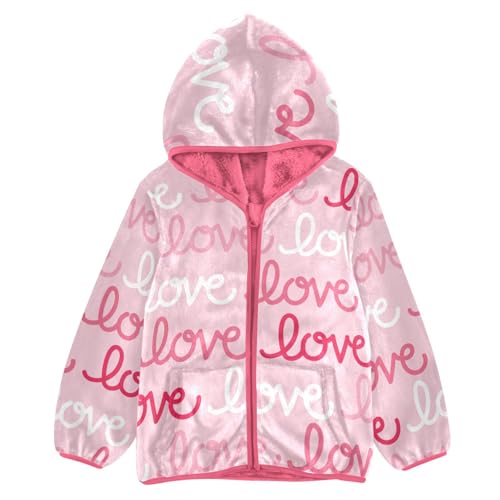 OTVEE Valentine Pink Love Pattern Kids Hoodie Jacket Fall Spring Full Zip Warm Outwear Coat