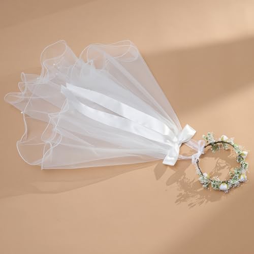 SWEETV First Communion Veil 1st Communion Veils For Kids Flower Girl Bow Headband Veil Holy Headpiece Wedding Catholic Party4