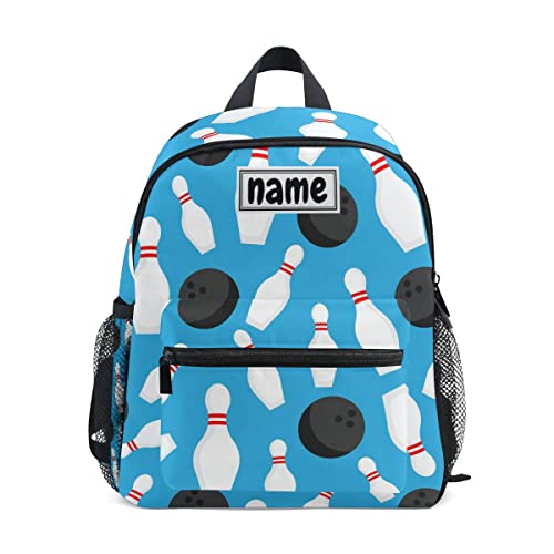 Custom Kid's Name Backpack, Sport Bowling Ball Blue Toddler Backpack for Daycare Travel, Personalized Name Preschool Bookbags for Boys Girls