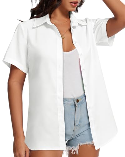Image of Women Hawaiian Shirt Button Down Summer Tops Beach Short Sleeve Blouse