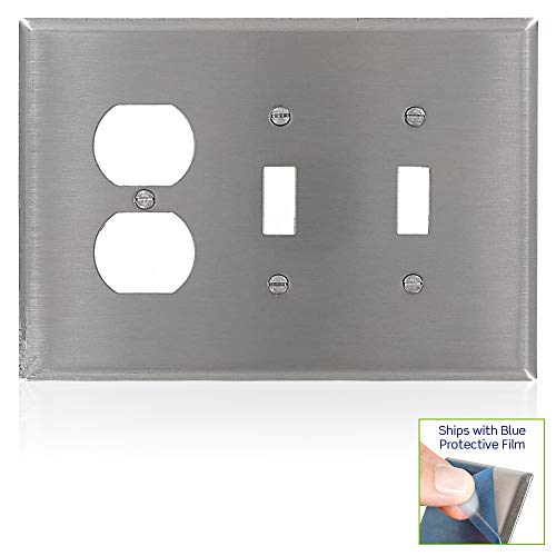 Leviton 84121-40 plaque triple acier 302 SS 2 interrupteurs 1 duplex WP - 3
