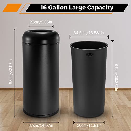 Image of BEAMNOVA Commercial Trash Can 16.5 Gallon Open Top Outdoor Indoor Garbage Enclosure Inner with Lid Inside Barrel 14.6 * 32.7 inch Stainless Steel Industrial Waste Container