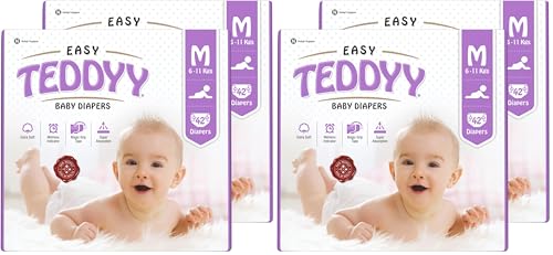 Image of TEDDYY Easy Baby M Size Diaper Tape Style | 84 Count (Medium) | 6-11 kgs (Pack of 4) | Quick Absorbency | Extra Super Soft | Anti - Bacterial | Wetness Indicator with Adjustable Grip Tapes