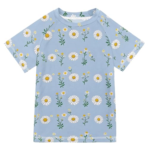ALAZA Kids Rash Guard Girls Toddler Swim Shirts Short Sleeve Blue Daisy Flowers1 UPF 50+ 3T