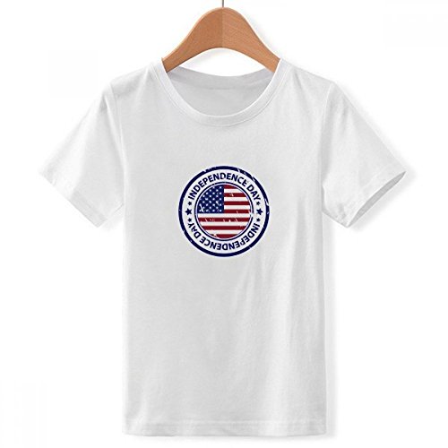 T-shirt Blanc pour Garçon Motif Drapeau USA Jour Indépendance Ras du Cou