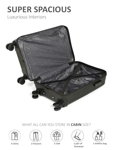 Image of Teakwood Small Size 8 Wheels Trolley Bag, Hard Cabin with Zipper Closure, Adjustable Push Button & Cross Side Strap, Number Lock System 360 Degree (Small, Black)