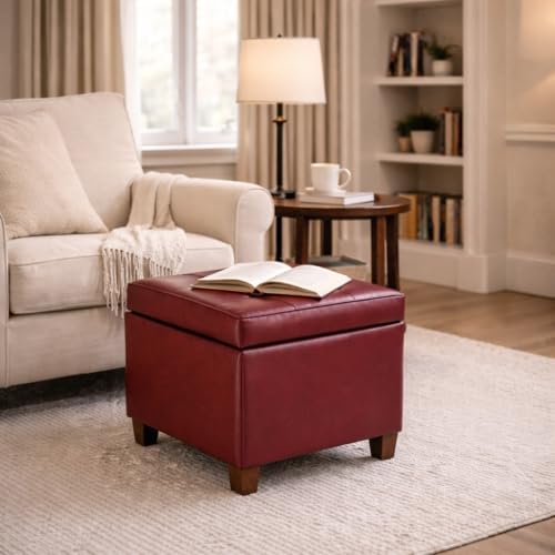 Image of HomePop Ottoman Storage Bench, Red, Faux Leather