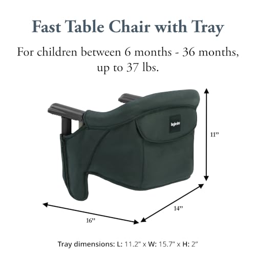 Image of Inglesina Fast Table Chair - Dark Green + Fast Dining Tray - Portable Baby High Chair - for Babies & Toddlers up to 37 lbs -Fits Tables 0.8'' to 3.5'' Thick -Compact & Easy to Use -Travel Bag Included