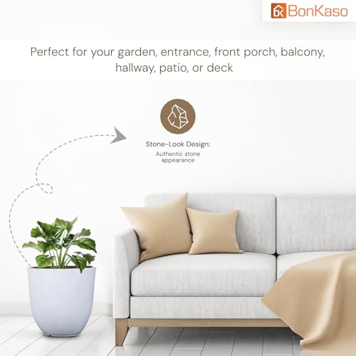 Image of BonKaso 12 inch White Pot - Tall, Durable & Lightweight Polymer Jaguar Round Planter for Indoor & Outdoor Use: Home, Office, Garden & Balcony (Gamla /Gamale)
