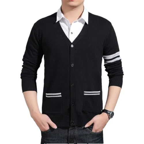 Men Korean Sweaters V-Neck Contrast Color Single Breasted Long Sleeve Cardigan Knitted Tops