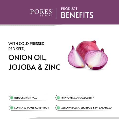 Image of PORES Be Pure Onion Hair Conditioner | Red Onion & Zinc for Thicker, Stronger Hair | Reduces Hair Fall & Frizz | Deep Nourishment for Dry, Weak Hair | Unisex - (250 ml X 2)
