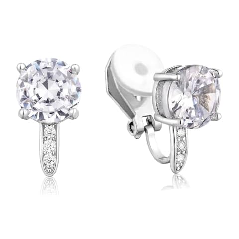SELOVO Clip on Stud Earrings 8mm Cubic Zirconia for No Pierced Ear Silver Tone (8mm cz with small cz) Cover