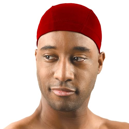 Titan Spandex Dome Cap with Tea Tree & Coconut Oil | Men’s Skull Cap for Hair Protection & Comfort | Moisturizing Skullies & Beanies, RED Color 1PC