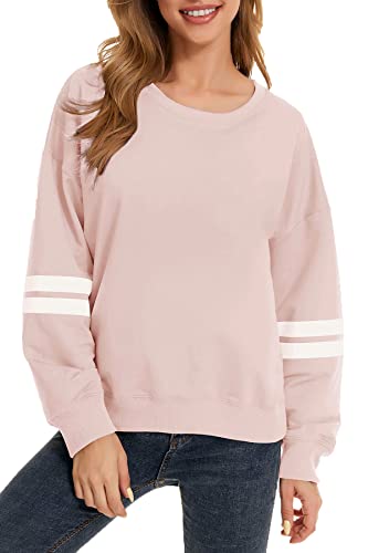 KINGFEN Oversized Sweatshirt for Women Pullover Crewneck Tunic Sweatshirts Womens Pink Polyester Soft Sweatshirt Plus Size Cute Sweatshirts for Teen Girls Ladies Plain Sweatshirt Pink Medium