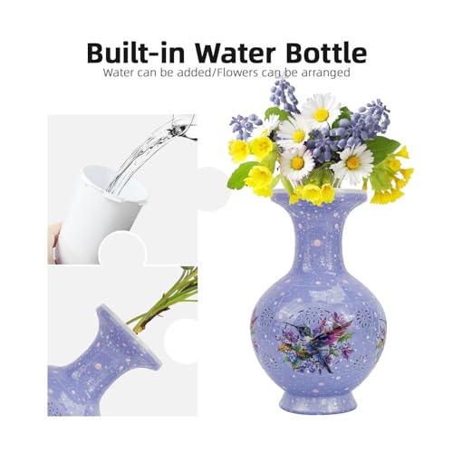 Image of LED 3D Puzzle Vase for Adults - Difficult Floral Puzzle Craft for Home or Office - Violet Songbird