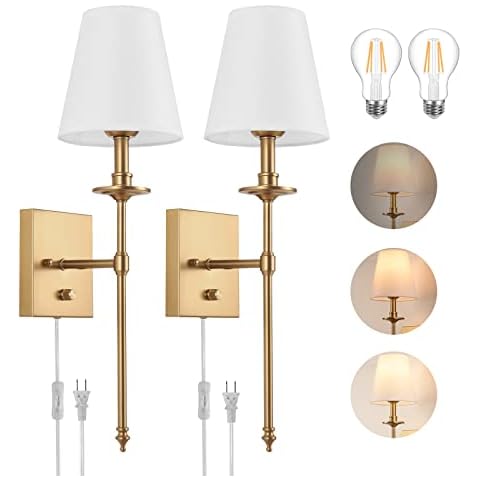 ENCOMLI Dimmable Wall Sconces with LED Bulbs and Plug-in Cord Cover