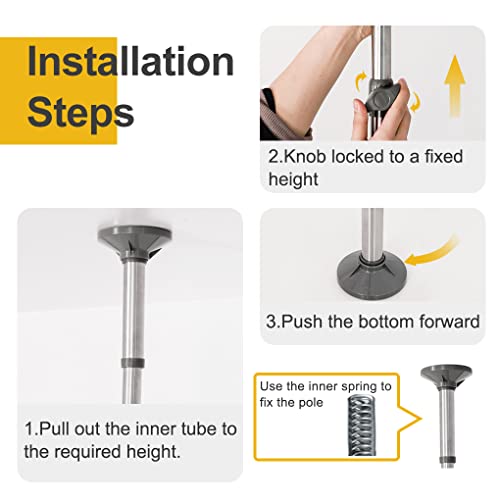 Dahoomii Adjustable Clothes Rack Double Tension Pole Garment Display Stand Heavy Duty Coat Jacket Hanger Clothing Storage Organizer With 2 Large Shelves & 1 Hanging Rod - Grey #TOP4