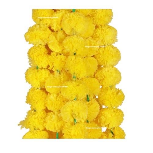 Image of SPHINX Artificial Marigold Fluffy Flowers Garlands for Festive Pooja Wedding Housewarming Diwali Decorations Festival Events Home Table Bedroom Pooja Room (Yellow,Approx. 4.5 to 4.9 ft- 5 Pieces)