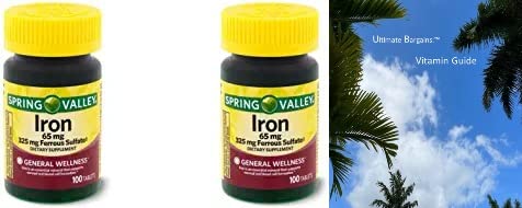 Spring Health Valley Iron Tablets Twin Pack, 65 mg, 200 Count, 2 Pack + Your Vitamin Guide©