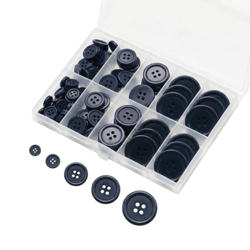 Lilaly 100 pcs Navy Blue Buttons for Crafts, 5 Sizes Mixed Round Sewing Buttons for Clothes, Suitable for for DIY Crafts, Coats, Shirts, Pants, Shorts