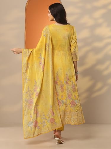 Image of Libas Printed Cotton Anarkali Kurta With Trouser and Dupatta | ethnic wear | bridal suit | occasion wear