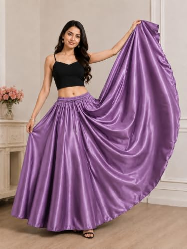 Image of Tishani Satin Full Circle Umbrella Cut Floor Length Skirt with Free Size