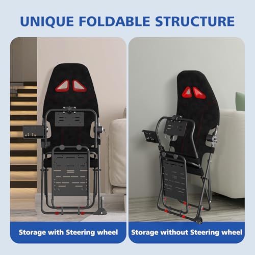 Image of Foam Racing Wheel Stand Sim Racing Cockpit with Racing Chair Seat Foldable Adjustable Sim Racing Cockpit for Logitech G29 G920 G923 G27 G25 T248X T248 T300RS T150 458 TX Xbox PS4 PS5