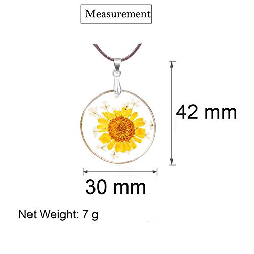 Handmade Real Dry Pressed Sunflower Round Resin Leather Necklace3
