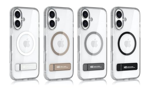 Image of BOUNCEBACK Polycarbonate Shockproof Transparent Hybrid Back Case /Cover with Kick Stand Support Magnetic Charging for iPhone 16 Plus - (Clear Grey)