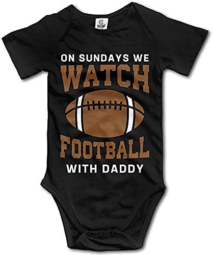 On Sundays We Watch Football with Daddy - Cute Baby Bodysuit Short Sleeve Romper Black