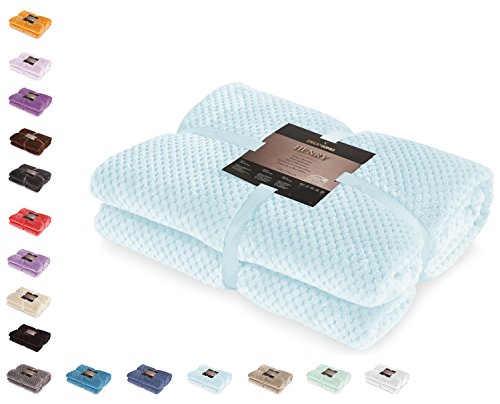 DecoKing Kuscheldecke 70x150 cm hellblau Decke Microfaser Wohndecke Tagesdecke Fleece weich sanft kuschelig skandinavischer Stil hellblau Henry