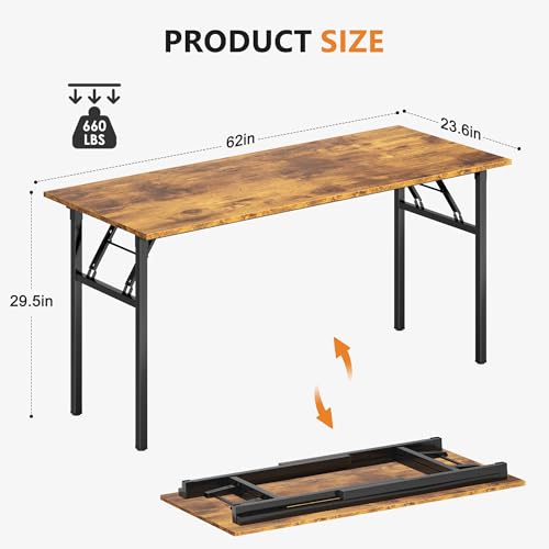 Image of Need Office Computer Desk 62 Inch Sturdy Folding Laptop Table Retro
