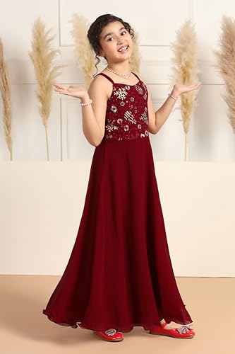 Image of Fashion Dream Girls Georgette Embroidered Maxi Dress|Ethnic Gown for Girls|Party & Wedding Dress for Kids