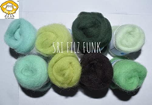 Image of Set of 8 Medium Jungle-Inspired Color Shades Wool Roving Fibers for Needle Felting, Hand Spinning, and DIY Crafting