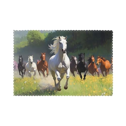 Juego de 6 manteles individuales con diseño de caballos al galope, para mesa de comedor, para fiestas, cocina, comedor, decoración de mesa, 12 x 18 pulgadas